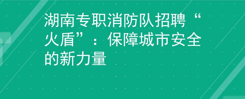 湖南专职消防队招聘“火盾”：保障城市安全的新力量