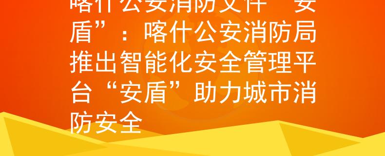 喀什公安消防文件“安盾”：喀什公安消防局推出智能化安全管理平台“安盾”助力城市消防安全