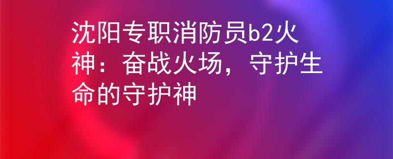 沈阳专职消防员b2火神：奋战火场，守护生命的守护神