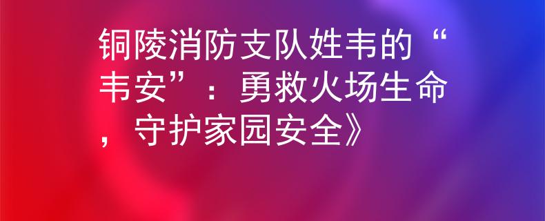 铜陵消防支队姓韦的“韦安”：勇救火场生命，守护家园安全》