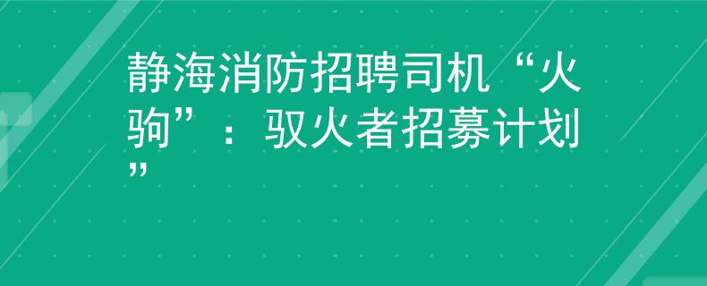 静海消防招聘司机“火驹”：驭火者招募计划”