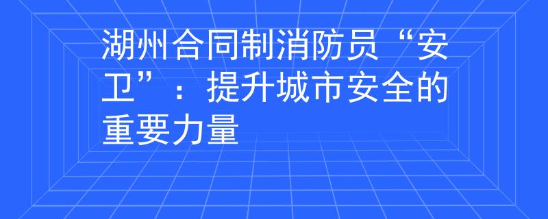 湖州合同制消防员“安卫”：提升城市安全的重要力量