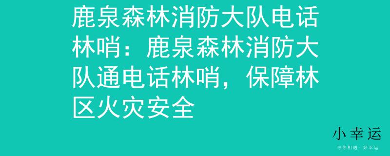 鹿泉森林消防大队电话林哨：鹿泉森林消防大队通电话林哨，保障林区火灾安全
