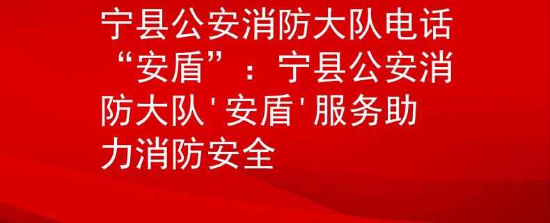 宁县公安消防大队电话“安盾”：宁县公安消防大队'安盾'服务助力消防安全
