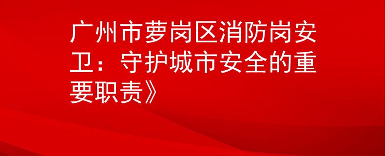 广州市萝岗区消防岗安卫：守护城市安全的重要职责》