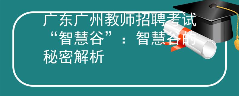 广东广州教师招聘考试“智慧谷”：智慧谷的秘密解析