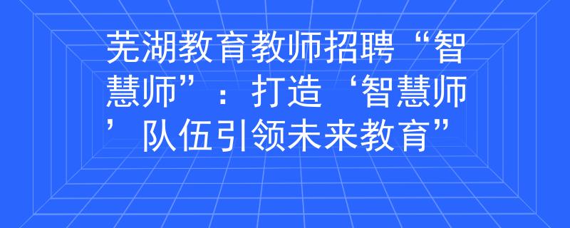 芜湖教育教师招聘“智慧师”：打造‘智慧师’队伍引领未来教育”