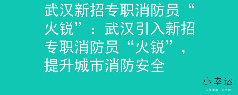 武汉新招专职消防员“火锐”：武汉引入新招专职消防员“火锐”，提升城市消防安全