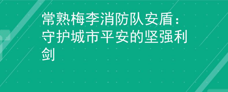 常熟梅李消防队安盾：守护城市平安的坚强利剑
